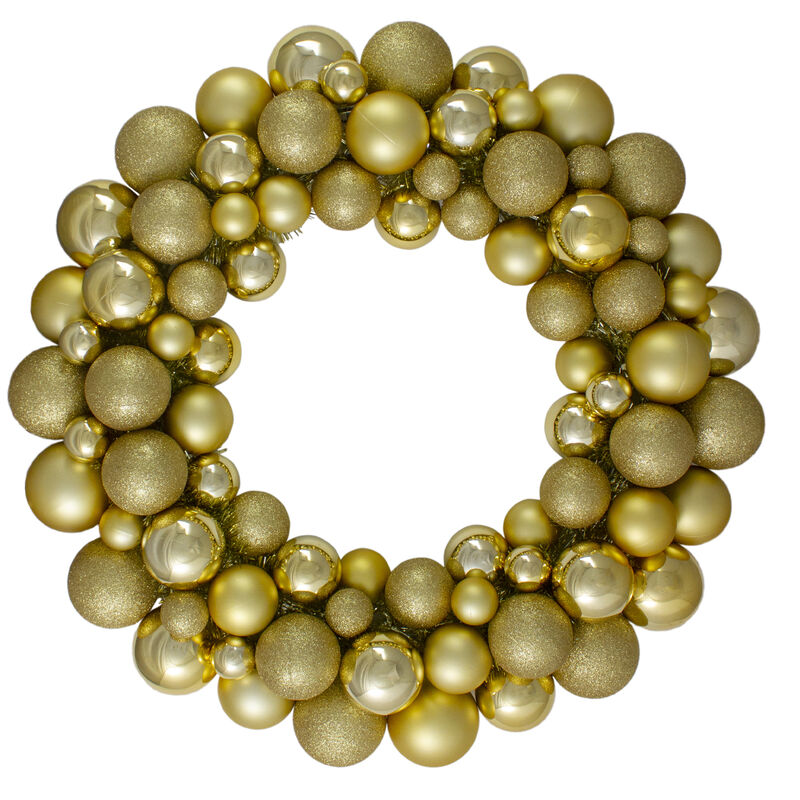 Vegas Gold 3-Finish Shatterproof Ball Christmas Wreath - 24-Inch  Unlit