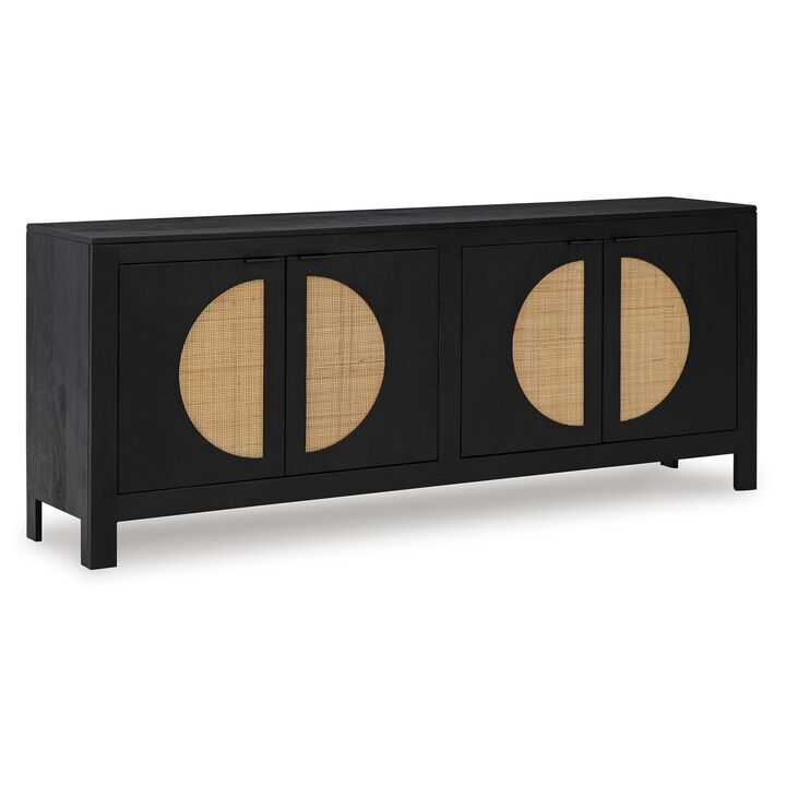 Sideboard Cabinet Console, 4 Doors Woven Cane, 70 Inch Black and Brown - Benzara Sideboard Cabinet Console, 4 Doors Woven Cane, 70 Inch Black and Brown - Benzara