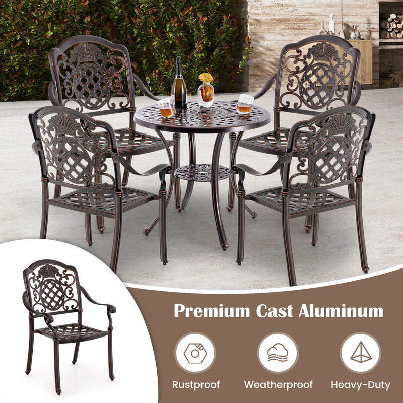 Patio Cast Aluminum Dining Chairs Set of 2 Metal Armchairs Stackable