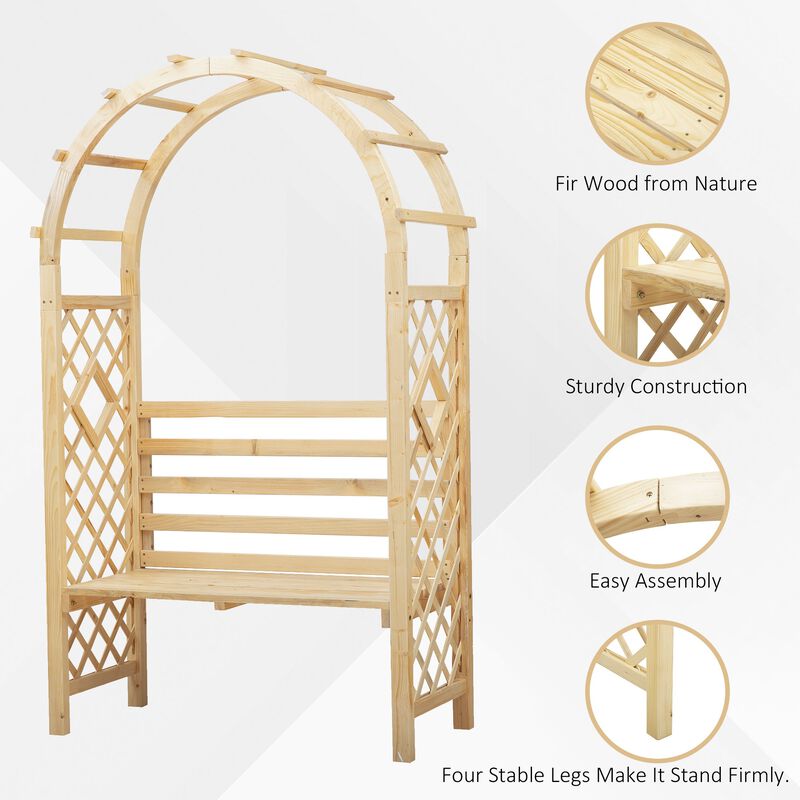 Outdoor Climbing Support: Wood Garden Arch with Bench and Trellis