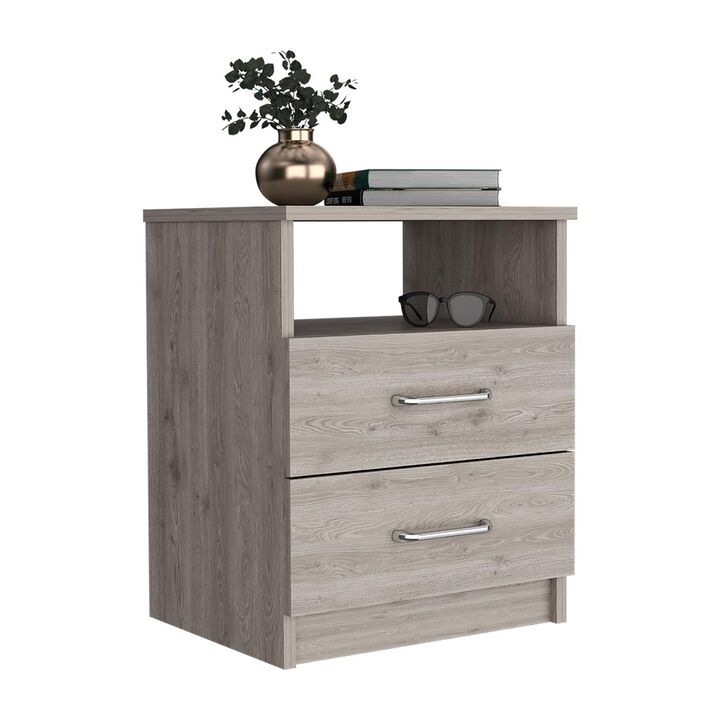 Streamdale Nightstand Olienza, Two Drawers, One Shelf, Light Gray Finish
