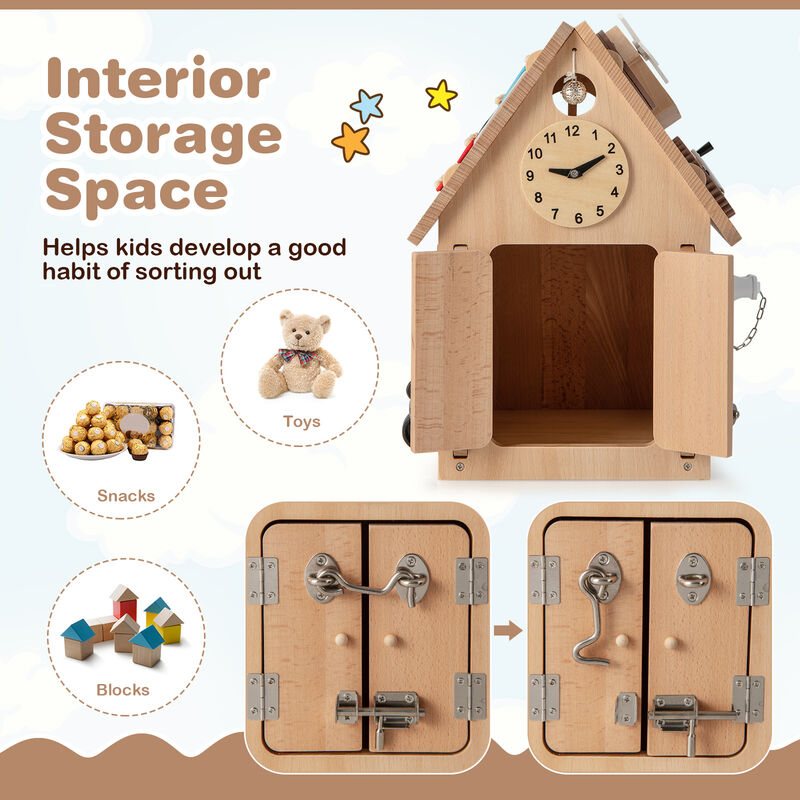 Multi-Purpose Busy House with Sensory Games and Interior Storage for Kids' Playtime