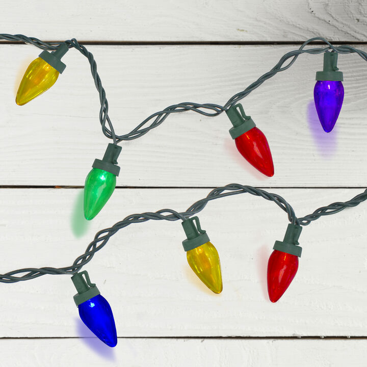 50 Multi-Color LED C7 Mini Christmas Lights  20.25 ft Green Wire