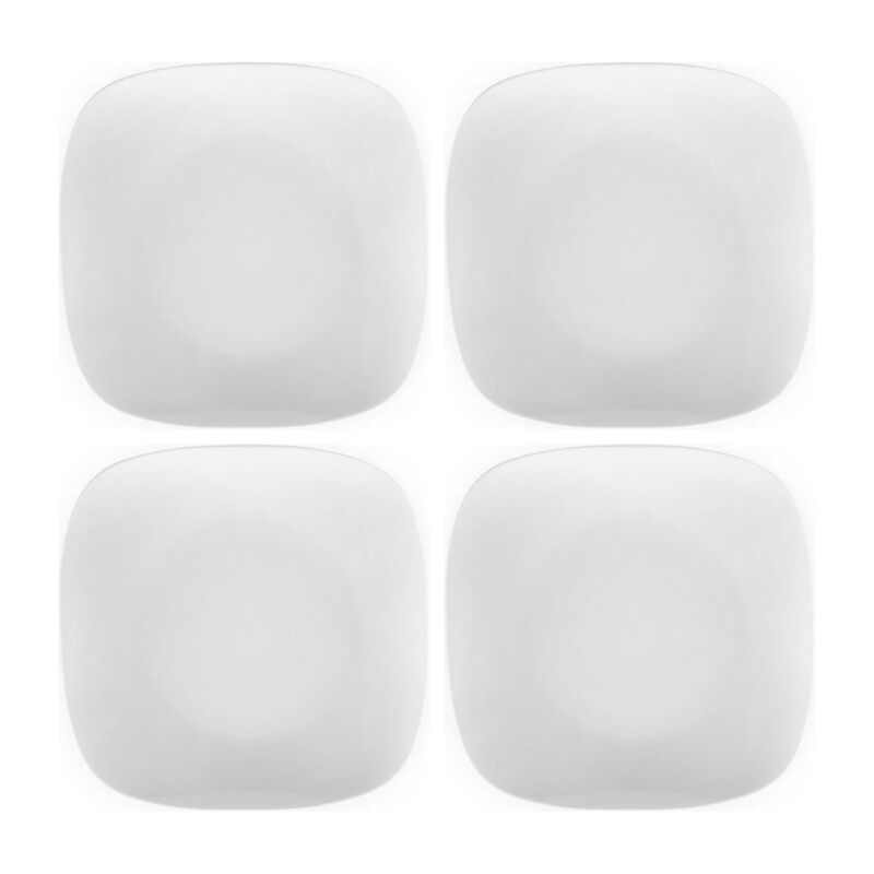 Porcelain Mimoza 10" x 10" Square White Porcelain Plate (Set of 4)