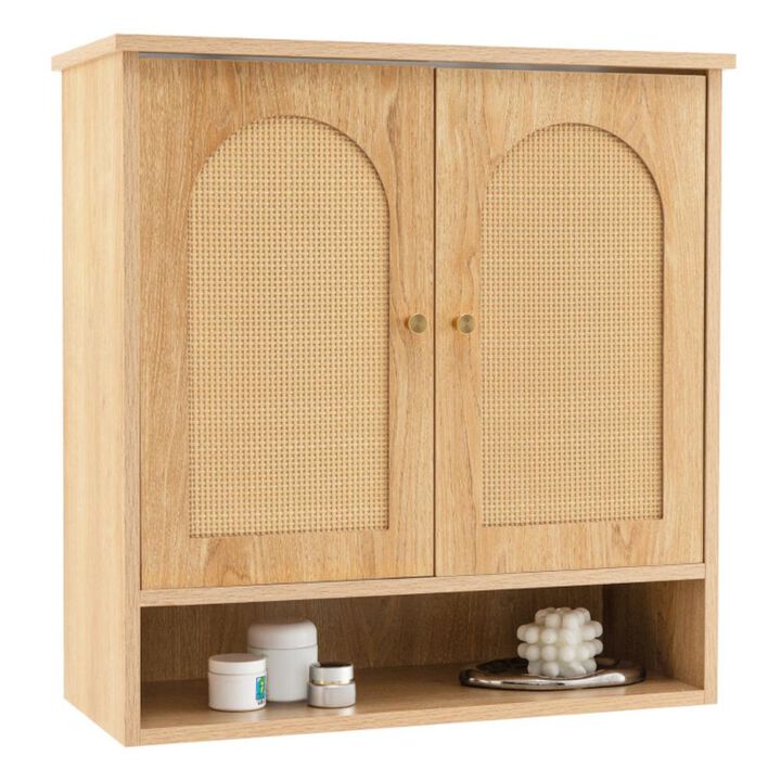 Hivvago Medicine Cabinet with 2 Rattan Doors for Laundry Room Kitchen Entryway
