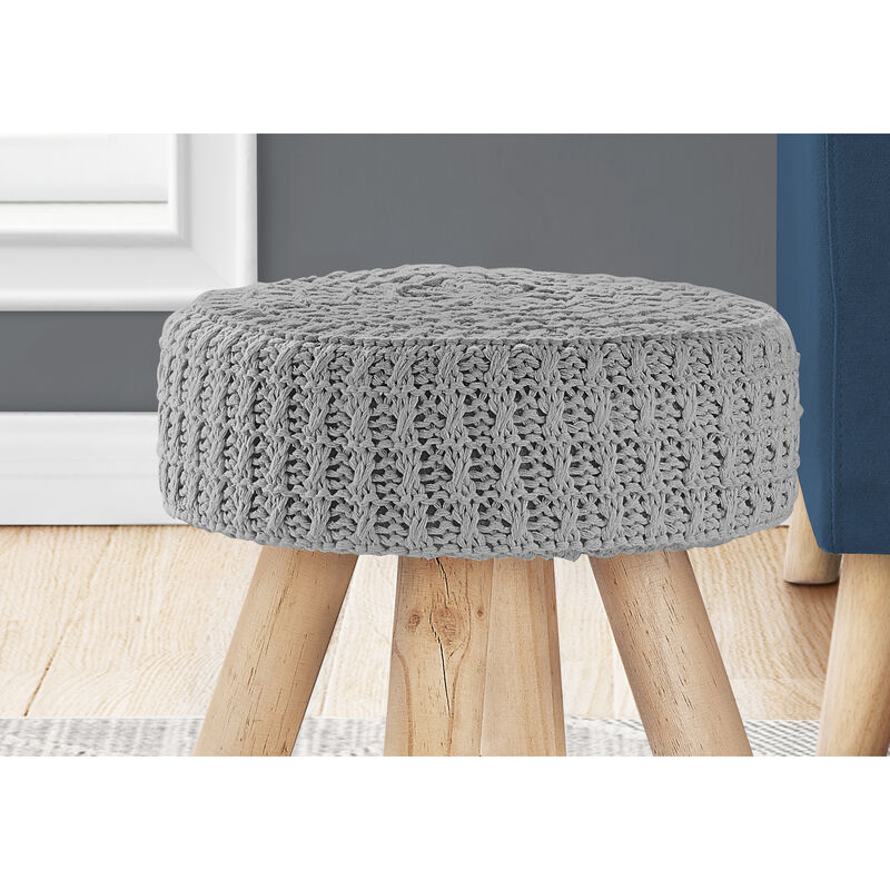 Monarch Specialties I 9007 Ottoman, Pouf, Footrest, Foot Stool, 12" Round, Velvet, Wood Legs, Contemporary, Modern