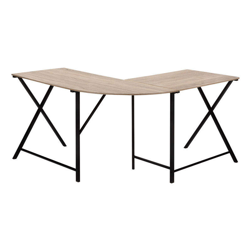Monarch Specialties I 7197 Computer Desk, Home Office, Corner, 55"L, L Shape, Work, Laptop, Metal, Laminate, Brown, Black, Contemporary, Modern