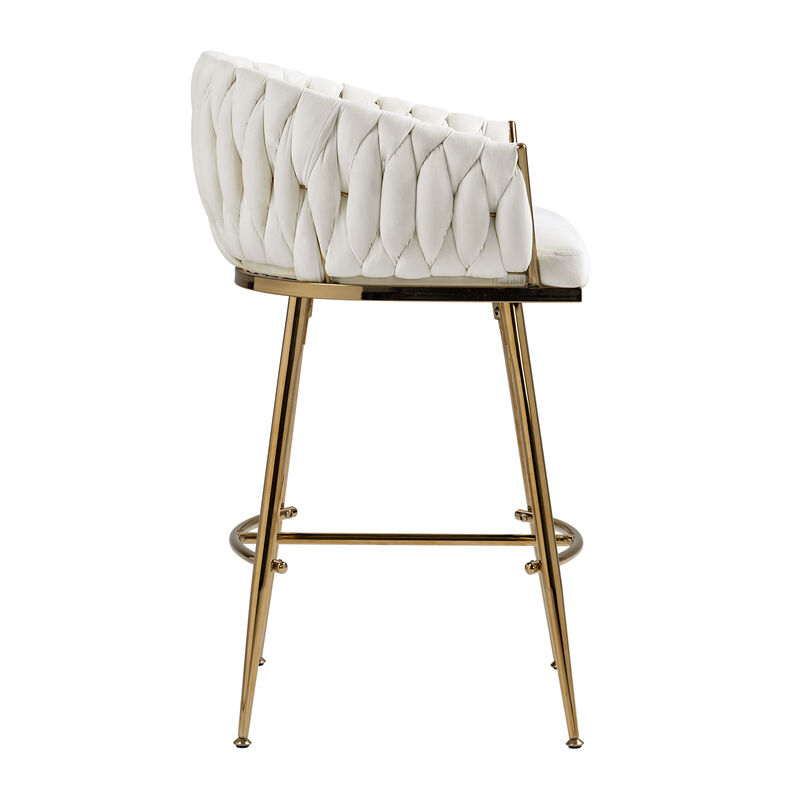 26'' Counter height bar stools Set of 2 kitchen island counter bar stool with hand- wave back,golden chromed base and footrest