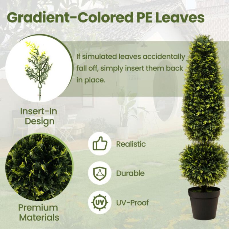 Hivvago 4 Feet Artificial Boxwood Topiary Tree with Natural Vines and PE Leaves