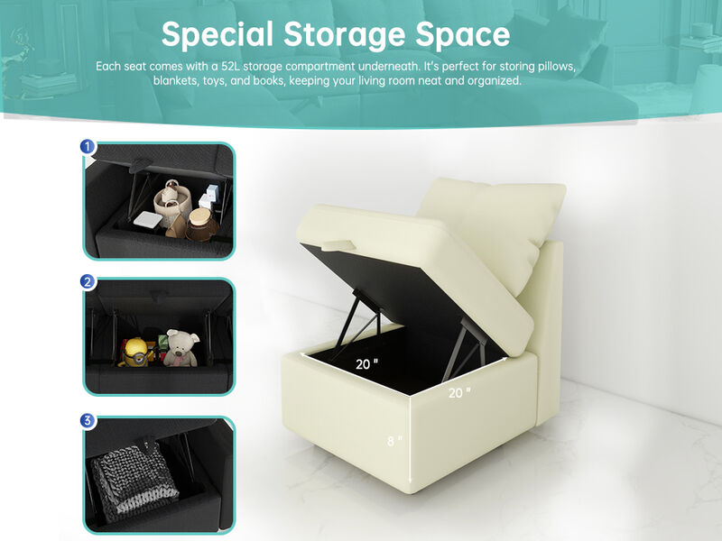 Livelylodge Modular 4-Seat Sofa with Wooden Frame and Pull-Out Bed, Convertible Sectional Sofa for Living Room, Available in Black, Beige, and Gray 109" L x 30.5" W x 34" H