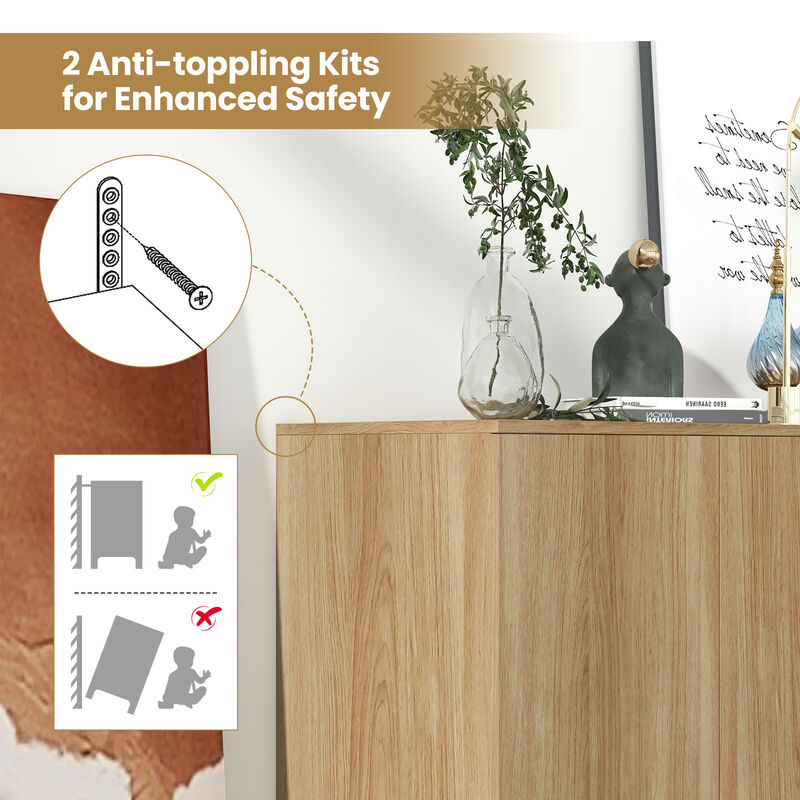 63 Inches Buffet Sideboard with 4 Compartments and Push-to-Open Cabinet