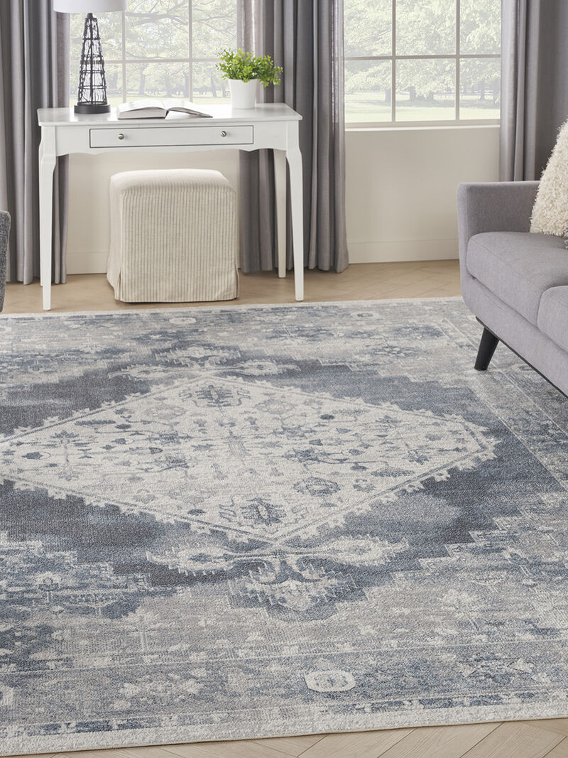 Astra Machine Washable ASW11 Blue/Ivory 4' x 6' Rug
