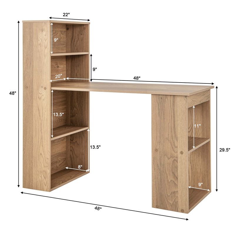 Costway Computer Desk Writing  Workstation Office w/6-Tier Storage Shelves Black