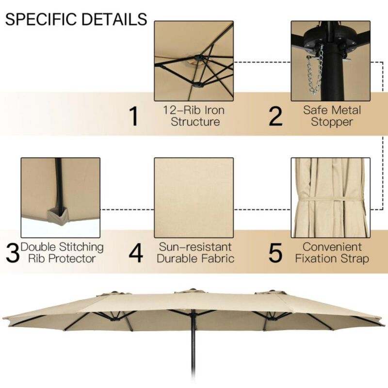 Hivvago 15 Feet Double-Sided Twin Patio Umbrella with Crank and Base