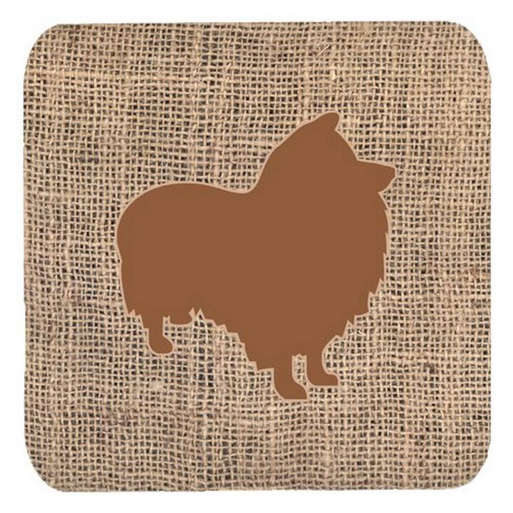 Caroline's Treasures BB1080-BL-BN-FC Sheltie Burlap and Brown Foam Coasters (Set of 4), 3.5 H x 3.5 W, Multicolor
