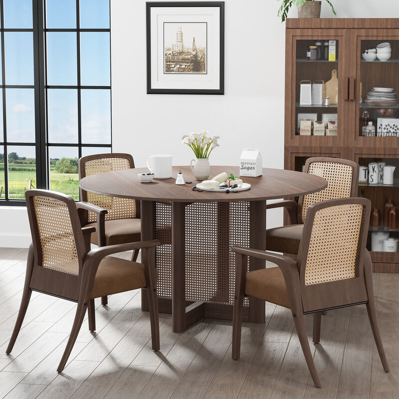 52 Cinna Modern Walnut Oak Wood Round Dining Table （Seats 6）