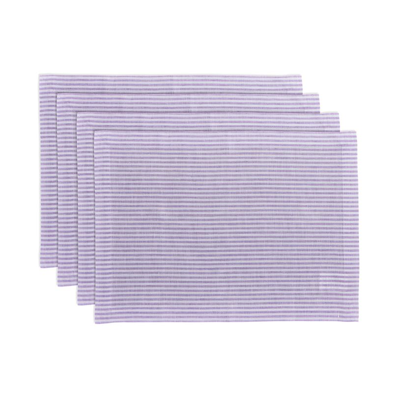 Solino Home 100% Pure Linen Placemats 14 x 19 Inch Set of 4 | Narrow Stripe