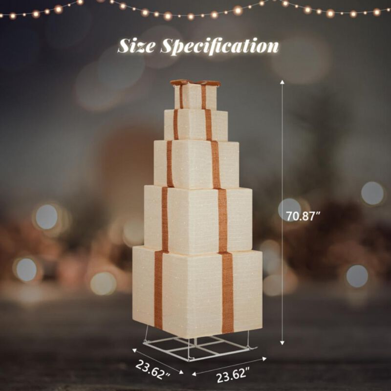 Lighted Gift Box Tower Festive Pre-Lit Stackable Decor for Christmas & Holiday Displays