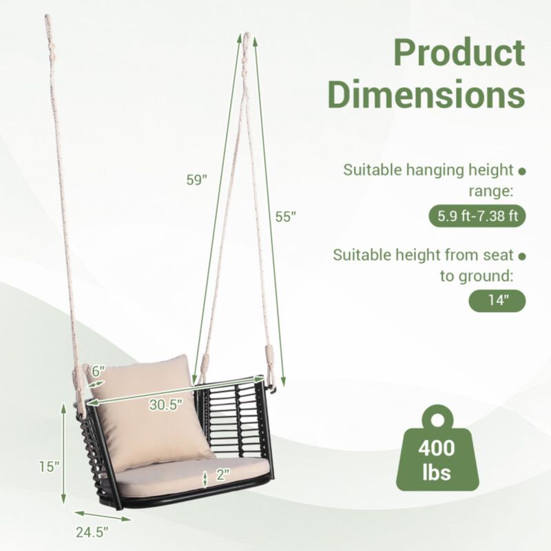 Hivvago Single Person Hanging Seat with Woven Rattan Backrest for Backyard