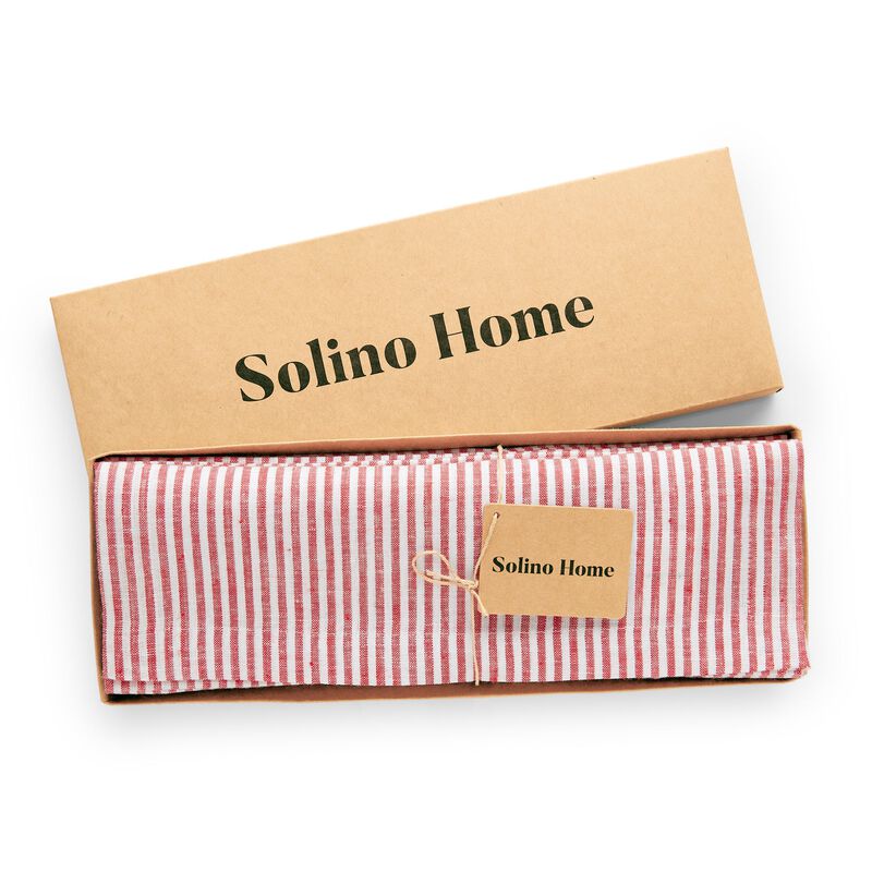 Solino Home 100% Pure Linen Placemats 14 x 19 Inch Set of 4 | Narrow Stripe