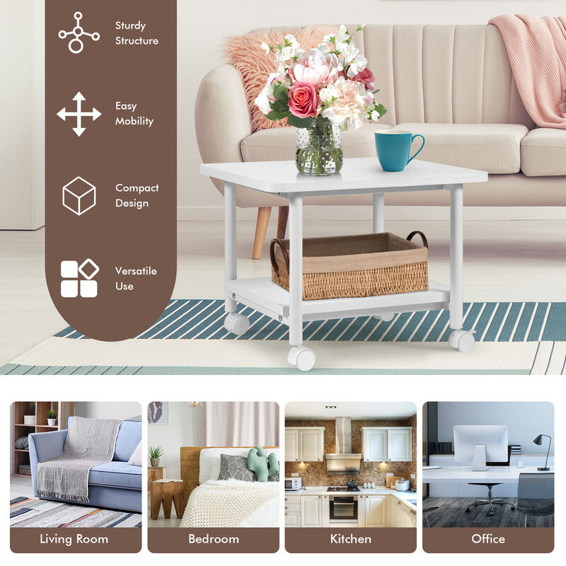 Under Desk Printer Stand with 360� Swivel Casters-White