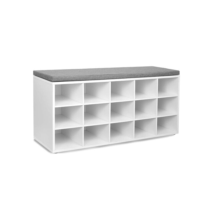 Shoe Bench with Cushion - 15-Cube Storage Bench for Entryway Organization