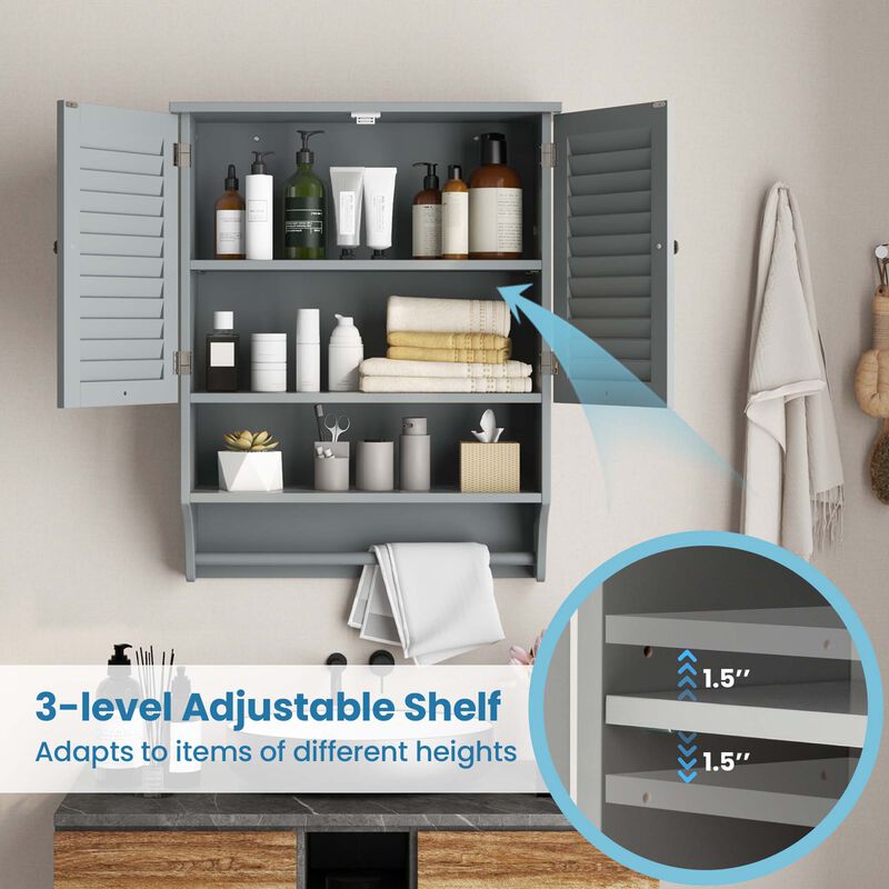Costway Bathroom Wall Mounted Medicine Cabinet with Louvered Doors & Towel Bar White