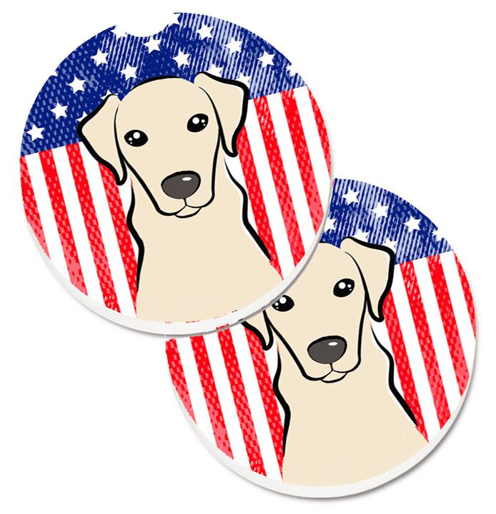 Caroline's Treasures American Flag & Yellow Labrador Set of 2 Cup Holder Car Coasters BB2152CARC, 2.56, Multicolor