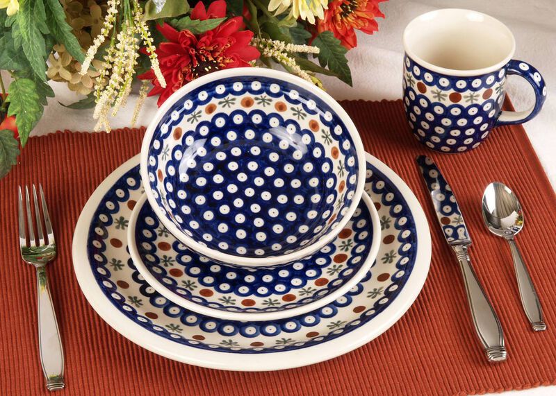 Blue Rose Polish Pottery Zoe 16 Piece Dinnerware Set