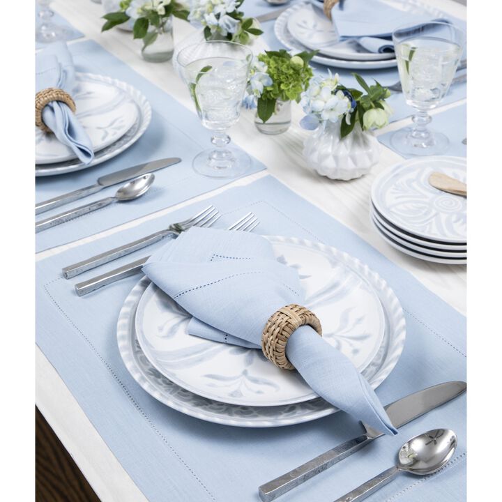 Solino Home 100% Pure Linen Placemats Set of 4 - 14 x 19 Inch | Classic Hemstitch