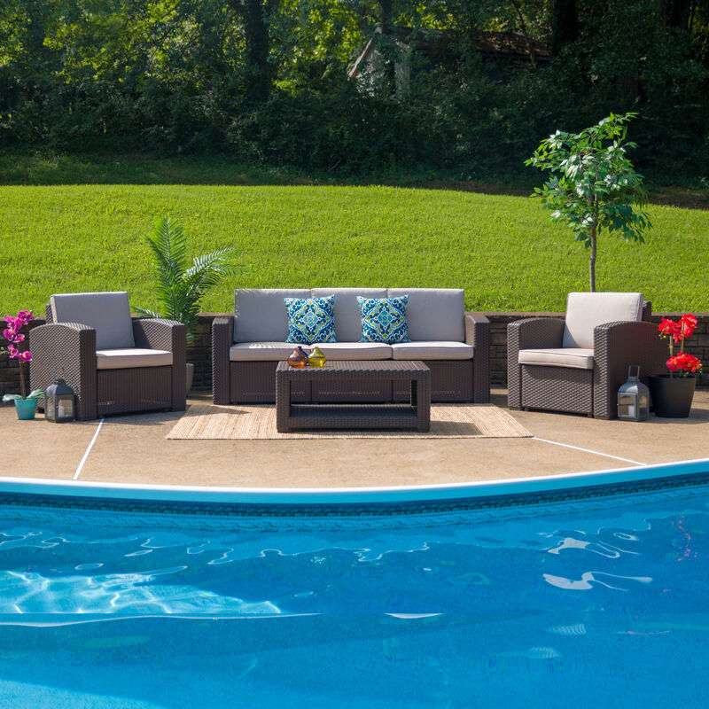 4 PC Brown Outdoor Rattan Set