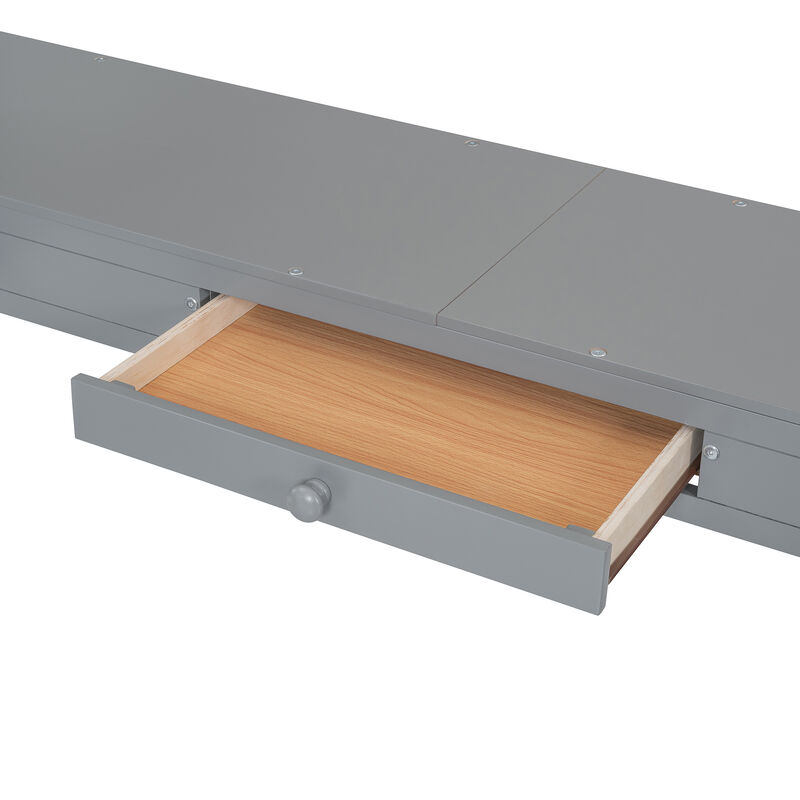 Merax Loft Bed with U-shaped Desk and Tri-fold Mirror