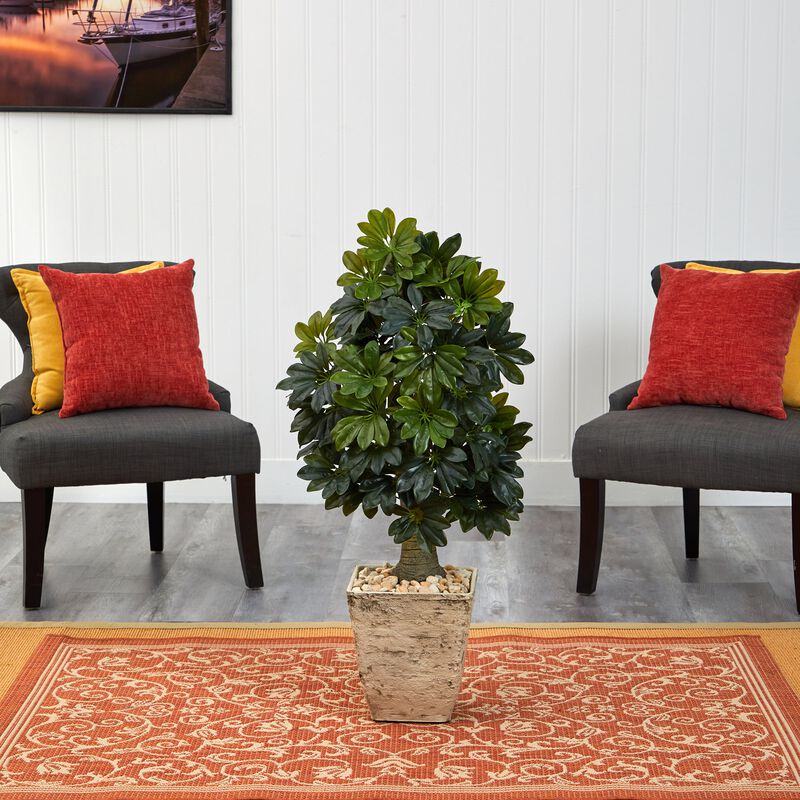 Hivvago 3.5 Feet Schefflera Artificial Tree in Country White Planter (Real Touch)