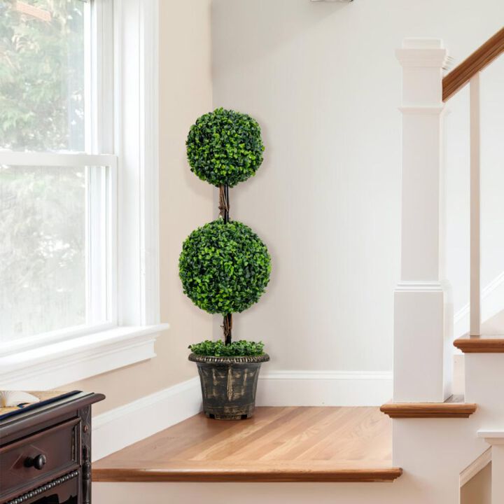 Hivvago 36 Inch Artificial Double Ball Tree Indoor and Outdoor UV Protection
