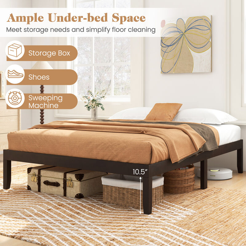 Wood Bed Frame with Wooden Slats Support and Rubber Wood Legs
