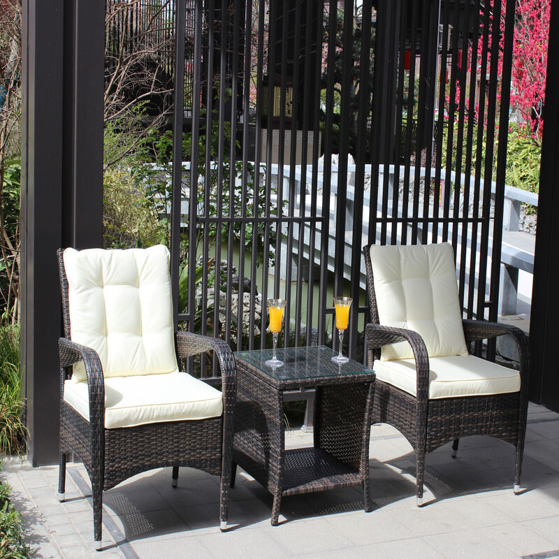 Outdoor Patio Furniture Sets 3 Piece Conversation Set Wicker Rattan Sectional Sofa With Seat