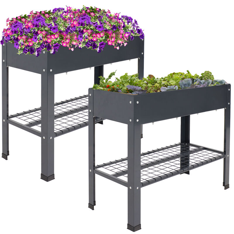 Sunnydaze Galvanized Steel Raised Bed with Mesh Shelf - Set of 2