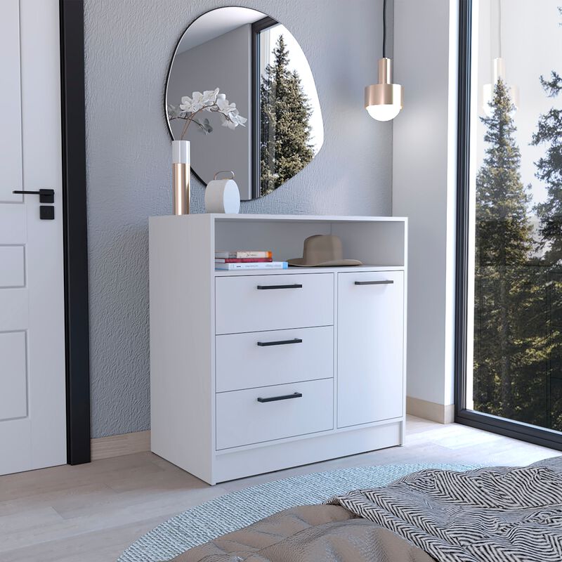 Omaha Dresser Multi-Storage Compact Unit with Spacious 3 Drawers and Cabinet-White