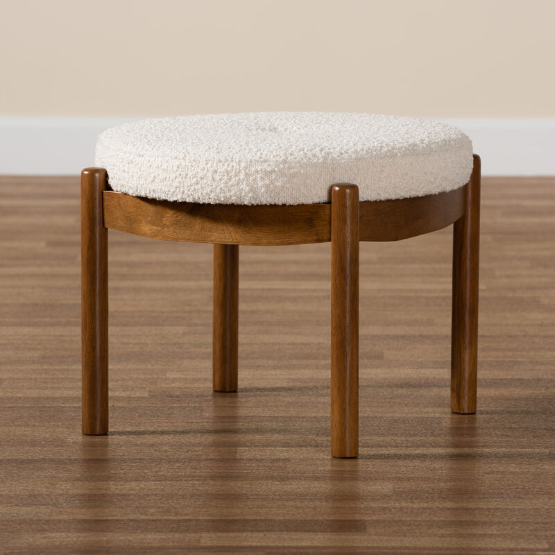 Baxton Studio Iliana Cream Boucle Fabric and Walnut Brown Finished RubberOttoman Footstool