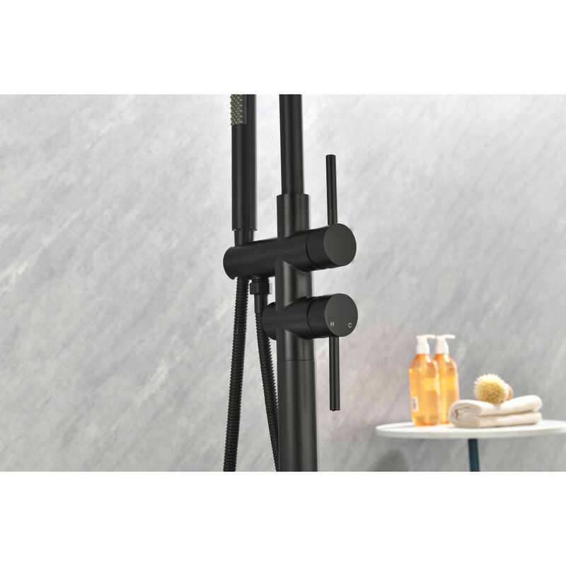 Matte Black Freestanding Tub Filler with Handheld Shower