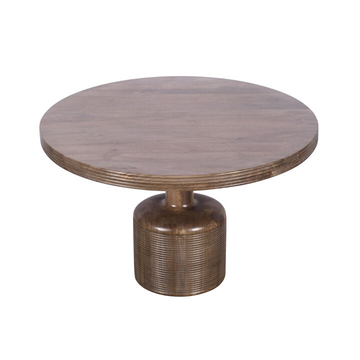 Rise 48 Inch Dining Table, Round Top, Pedestal Base, Rich Brown Wood - Benzara