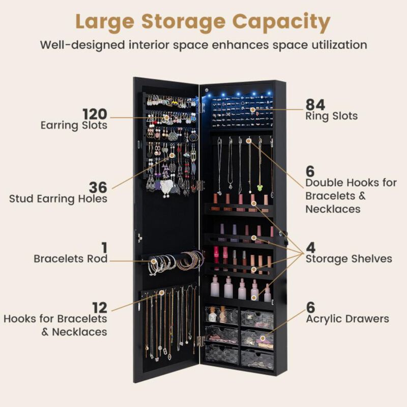 Hivvago 5 LEDs Jewelry Armoire Wall Mounted / Door Hanging Mirror