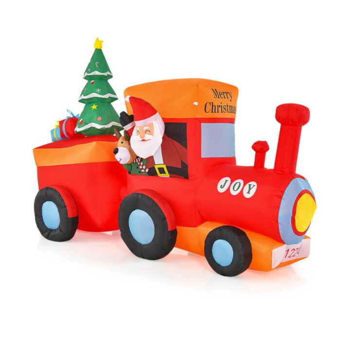 Hivvago 8.6 Feet Lighted Christmas Inflatable Train with Santa Claus Deer