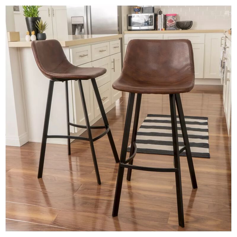 Modern Faux Snakeskin Barstool Set with Curved Seating and Matte Black Legs