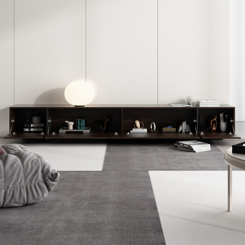 FUFU&GAGA Modern TV Stand with Drop-Down Doors, Ample Storage, and Wall-Mounted Design for Living Room (95.7" W x 15.7" H x 15" D) Dark Brown