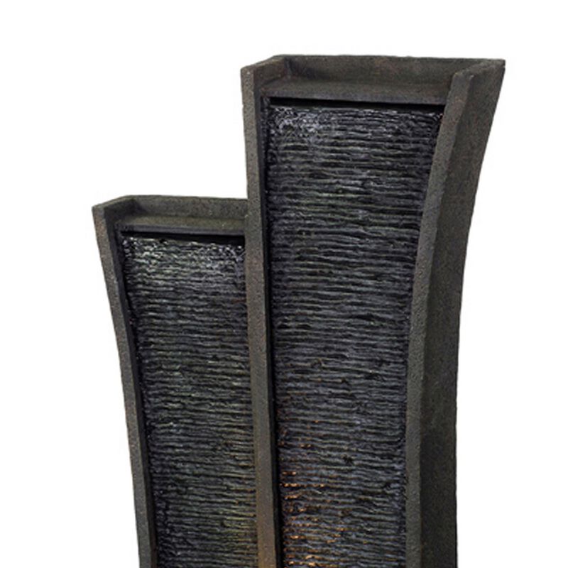 41 Inch Tower Water Fountain, Tall Rectangular Rock, Halogen Light, Gray - Benzara