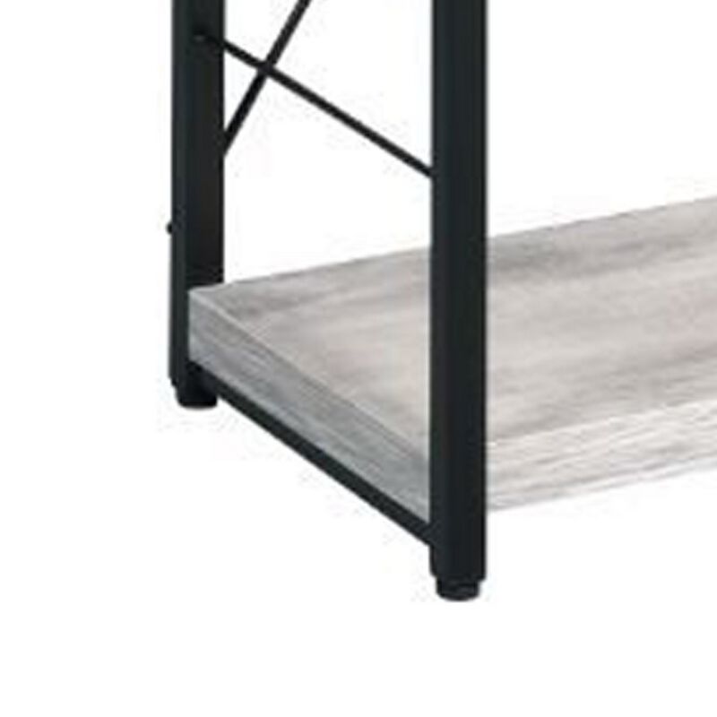 Industrial Bookshelf with 4 Shelves and Open Metal Frame, White and Black-Benzara