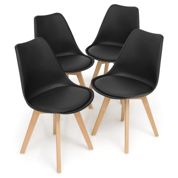 Hivvago Set of 4 Modern High Backrest Dining Chairs with Wooden Legs