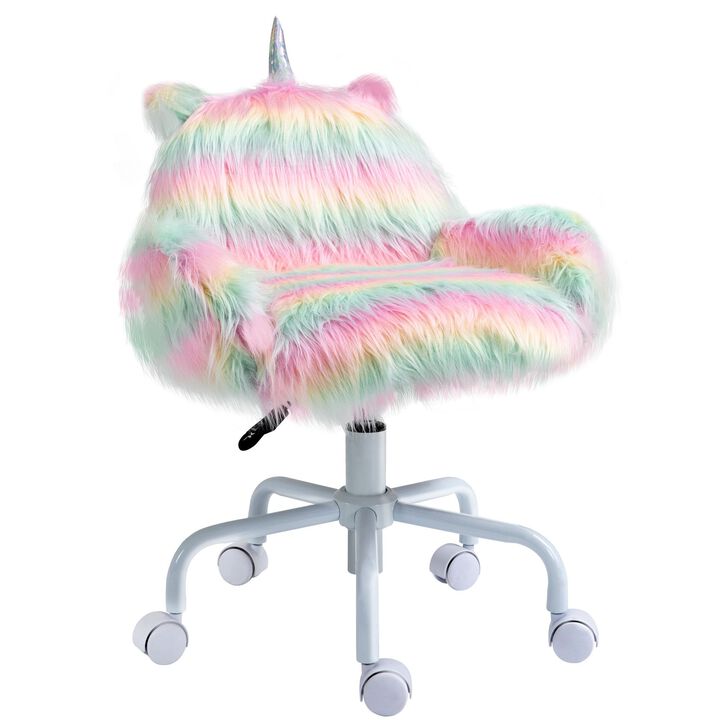 Colorful Kids' Chair: Fluffy Unicorn Vanity Office Chair with Rainbow Swivel Colorful Kids' Chair: Fluffy Unicorn Vanity Office Chair with Rainbow Swivel