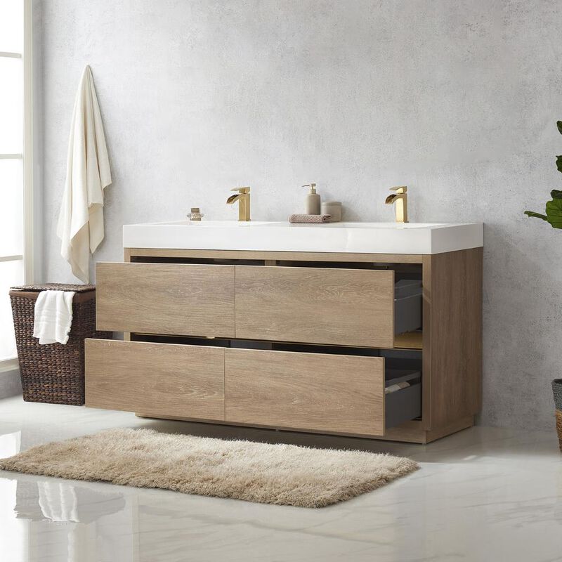 Vinnova Design Double Sink Bath Vanity with White Composite Integral Square Sink Top